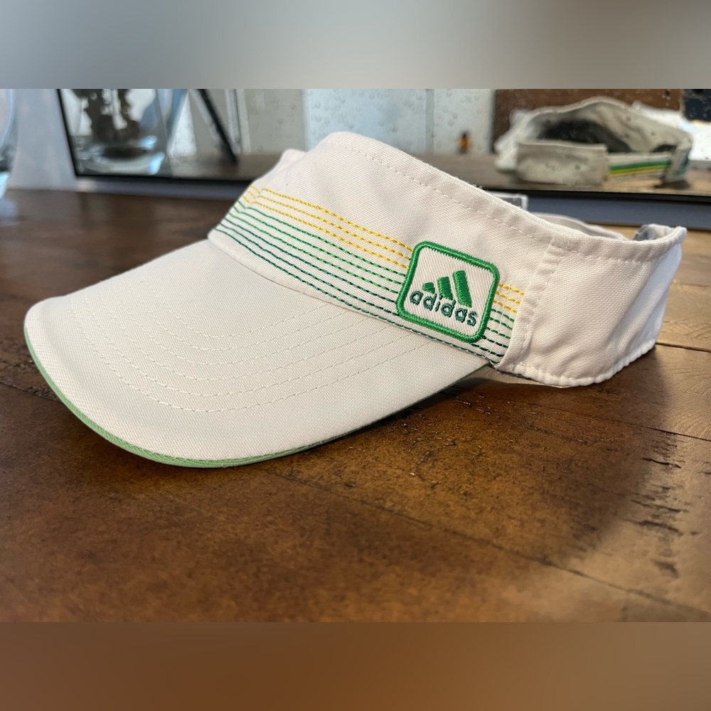 Adidas White Visor with Green and Yellow Accents
